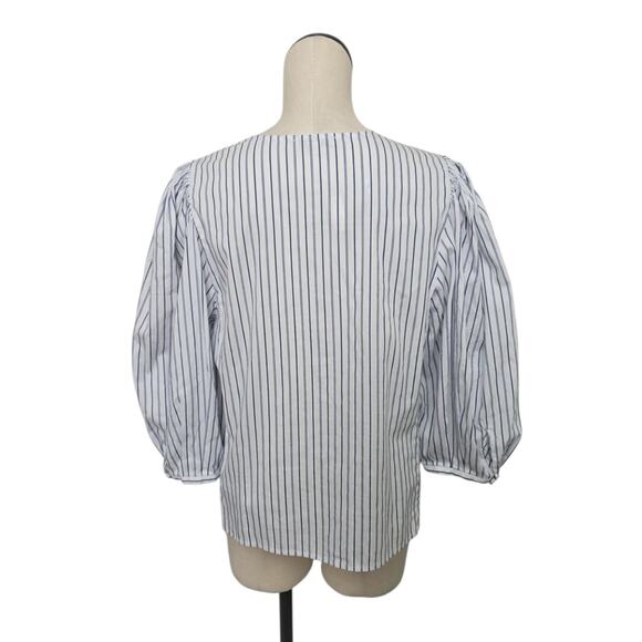 NWT Madewell Puff-Sleeve Button Up Stripe Blouse Size 14 NT779 Coastal Casual - Picture 2 of 10